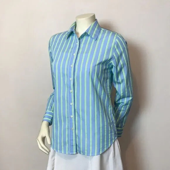 The Shirt by Rochelle Behrens The Icon Shirt in Blue & Lime Green Stripe Size S - Picture 12 of 12